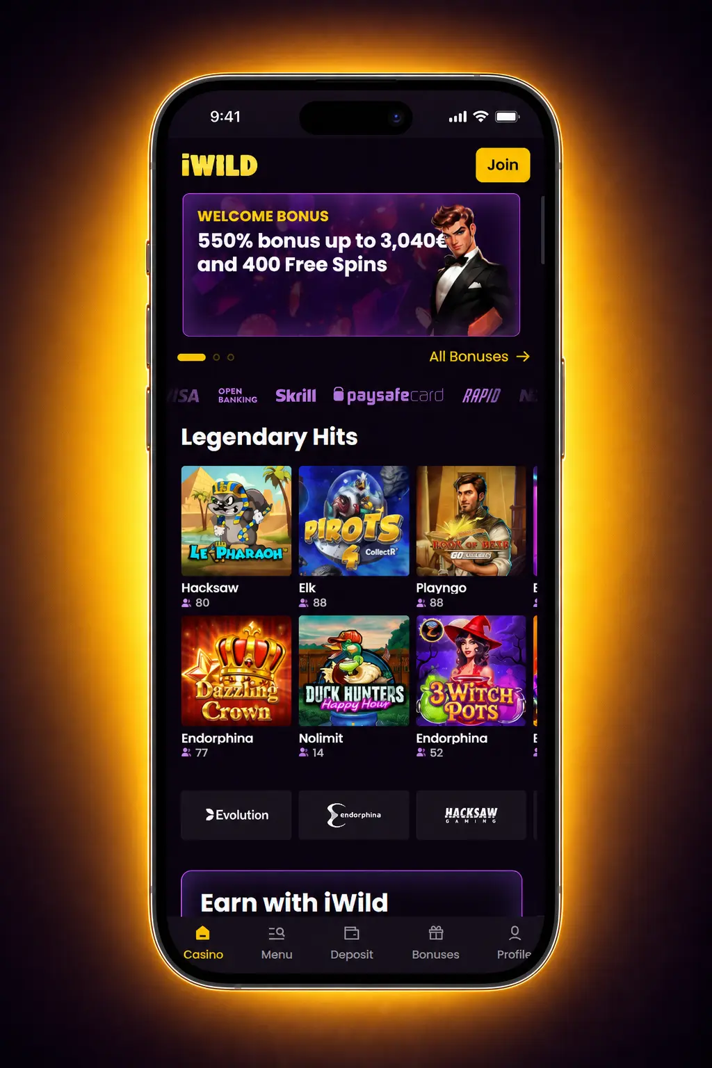 iWild Casino iOS download guide showing Safari Add to Home Screen steps for iPhone and iPad